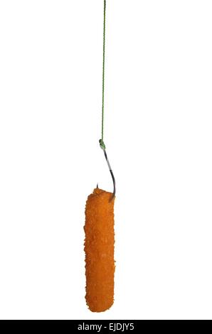 fish finger on hook on white background Stock Photo