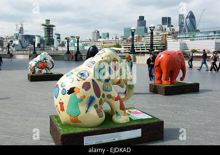 There were 260 elephants scattered all over central London in the summer of 2010. Each one was designed by someone different. Stock Photo