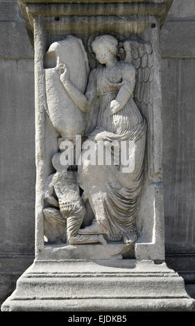 Sculpture on the Arch of Constantine, Rome.  Detail shows relief at the base of one of the Arch's columns. Stock Photo