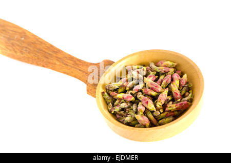 early spring black currant bush  vitamin healthy buds in wooden spoon isolated on white Stock Photo