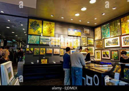 The large and busy Van Gogh Museum gift shop and bookstore in Amsterdam. Stock Photo