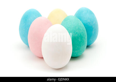 Egg shaped Easter sweets on a white background Stock Photo