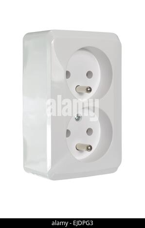 electrical jack white plastic socket isolated on white background Stock Photo