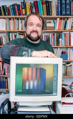 Methodist Minister Stuart Bell with his Acorn computer. Stock Photo