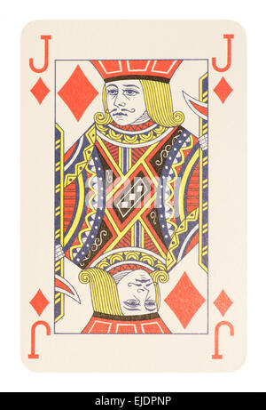 Jack of diamonds playing card, isolated on white background. Scanned at