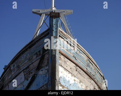 old wooden ship bow from the bottom