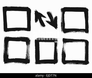 Set of Grunge Brush Strokes Frames and Arrows. Art painted texture, distress form, isolated Stock Photo