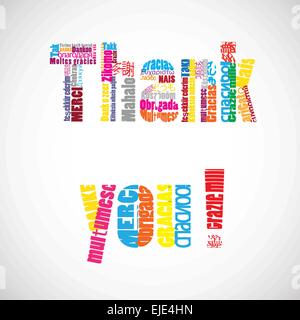 Thank you vector text with translations in many languages. Stock Vector