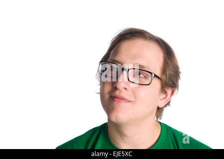 Smiling Thoughtful Man with Glasses on White Stock Photo