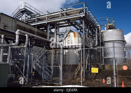 Storage area with metal tanks and pipes at a chemical plant Toronto Stock Photo