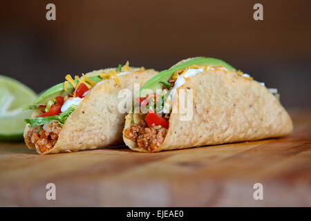 two hard tacos freshly prepared with turkey Stock Photo