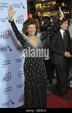 LOS ANGELES, CA - NOVEMBER 12, 2014: Sophia Loren at the American Film Institute's special tribute gala in her honor as part of the AFI FEST 2014 at the Dolby Theatre, Hollywood. Stock Photo