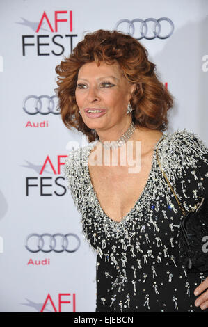 LOS ANGELES, CA - NOVEMBER 12, 2014: Sophia Loren at the American Film Institute's special tribute gala in her honor as part of the AFI FEST 2014 at the Dolby Theatre, Hollywood. Stock Photo