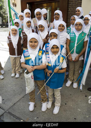 Girl scout troop from central and southern New Jersey at the 29th Annual Muslim American Day Parade in New York City, 2014. Stock Photo