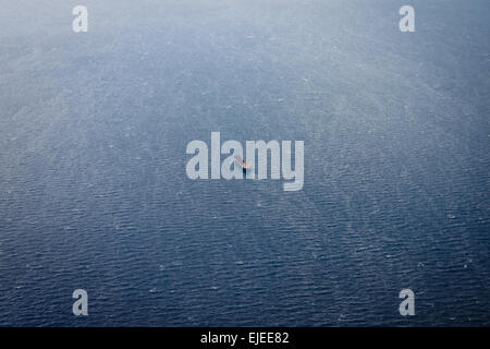 Aerial side view of oil tanker ship on open sea Stock Photo