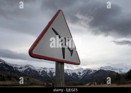 Seyne Les Alpes, France. 25th Mar, 2015. An airplane sign stands near the sport airport in front of the massiv where the Germanwings aircraft went down in Seyne Les Alpes, France, 25 March 2015. Photo: PETER KNEFFEL/dpa/Alamy Live News Stock Photo