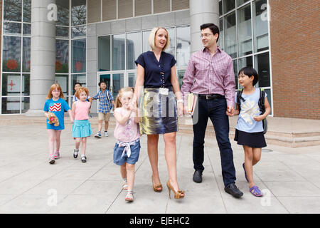 The international primary school teachers and students to walk Stock Photo