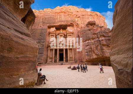 PETRA, JORDAN - OCT 12, 2014: The treasury or Al Khazna, it is the most magnificant and famous facade in Petra Jordan, it is 40 Stock Photo