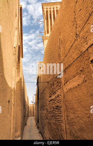 Empty narrow street in the city of Yazd in Iran Stock Photo