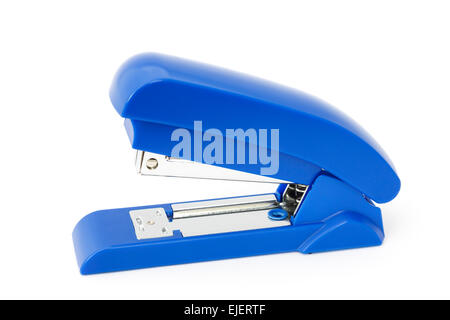 Blue plastic stapler cut-out and isolated on a white background close up Stock Photo