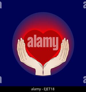 Abstract illustration - heart in the hands - passionate love - vector Stock Vector