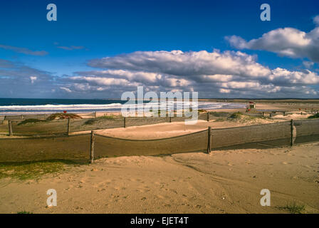 Picturesque view of nets on the sandy beach in Cabo Polonio Stock Photo