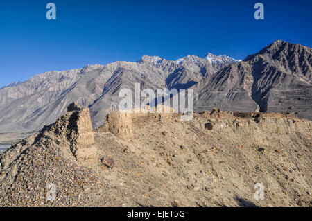 Scenic ancient ruins on the ridge in Pamir mountains in Tajikistan Stock Photo