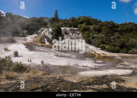 Orakei Korako geothermal valley near Taupo in New Zealand. Stock Photo