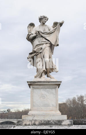Angel with the Sudarium (Veronica's Veil) is a statue on the Ponte Sant'Angelo in Rome, Italy. Stock Photo