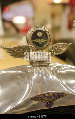 Radiator cap and temperature gage on a Duesenberg Straight 8 model A Stock Photo