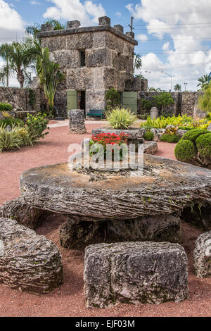 Coral Castle or Rock Gate Park in Homestead, Florida. Single-handedly built by Edward Leedskalnin over the course of 30 years. Stock Photo