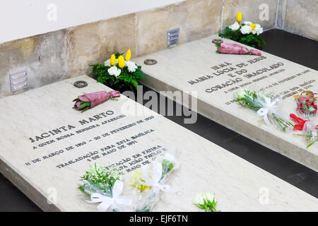 Sanctuary of Fatima, Portugal, March 07, 2015 - Tombs of Jacinta Marto and Sister Lucia, two of the three young shepherds that w Stock Photo