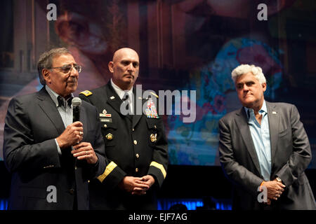 Secretary of Defense Leon E. Panetta speaks at the Gooding and Company car auction in Monterey, Ca., August 18, 2012. Panetta along with Army Gen. Ray Odierno and comedian Jay Leno auctioned a Fiat 500 Prima Edizione car with all proceeds going to the Fisher House organization.  Erin A. Kirk-Cuomo Released Stock Photo