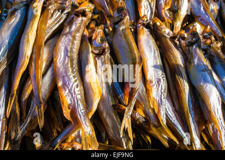 Local fish known as sparts at a traditional Fishmarket in Russia Stock Photo