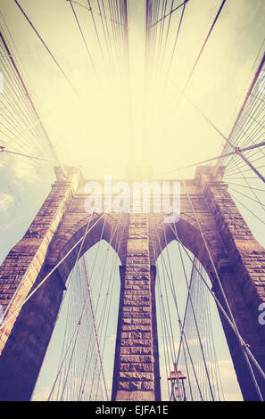Vintage filtered picture of Brooklyn Bridge in New York City. Stock Photo
