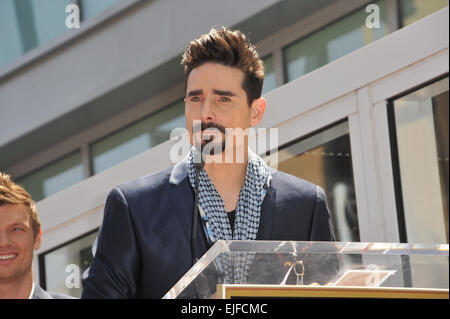 LOS ANGELES, CA - APRIL 22, 2013: Backstreet Boys star Kevin Richardson on Hollywood Boulevard where they were honored with the 2,495th star on the Hollywood Walk of Fame. Stock Photo
