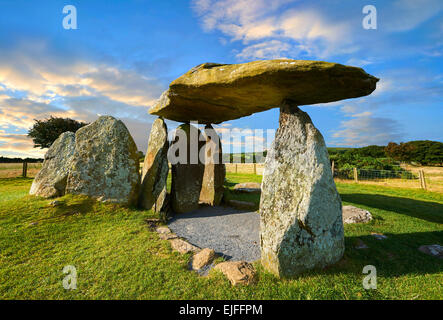 Pentre Ifan a Neolithic megalitic stone burial chamber dolmen built about 3500 BC in the parish of Nevern, Pembrokeshire, Wales. Stock Photo