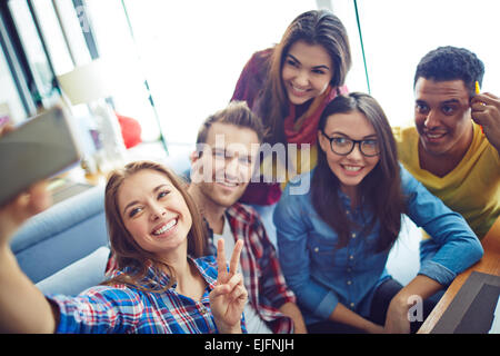Group of students taking selfie Stock Photo