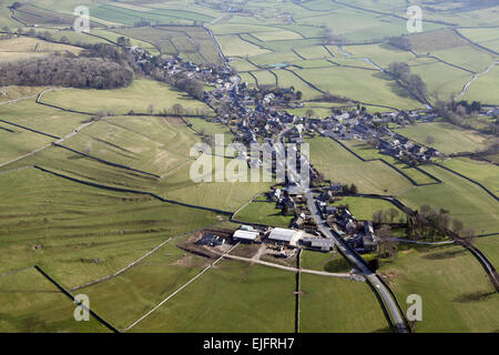 aerial view of the village of Austwick in Craven District, North Yorkshire, UK Stock Photo