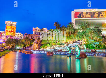 The Mirage Hotel and the artificial volcano in Las Vegas. Stock Photo