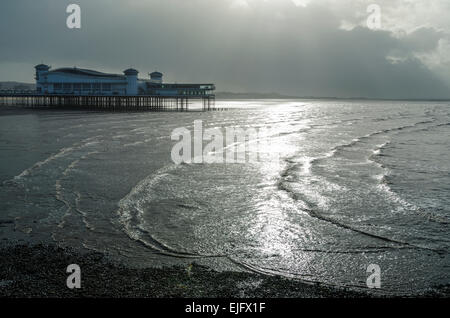 The Grand Pier, Weston-super-Mare, North Somerset. Tide is coming in. Stock Photo