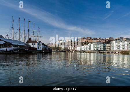 A view taken from on the water of Bristol's historic harbourside. Stock Photo