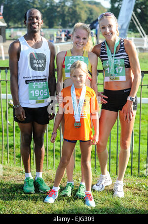 Paula Radcliffe and her daughter Isla attend the Worcester City 10k run where Radcliffe made her return to competitive racing for the first time since 2012. Isla also competed in the Worcester City Young Athletes run over a one mile distance. Featuring: P Stock Photo