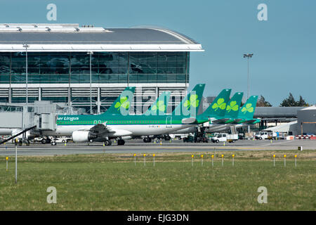 Aer Lingus planes lined up at Terminal 2 at Dublin Airport Stock Photo