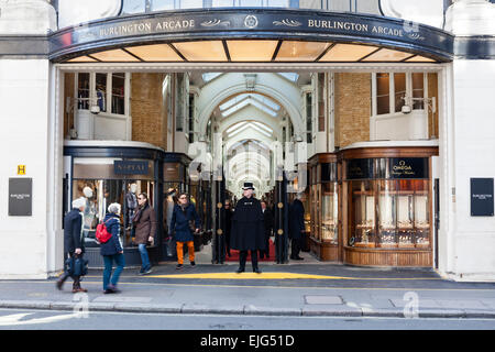 Burlington Arcade is a luxury shopping destination in the West End of London, England. Stock Photo