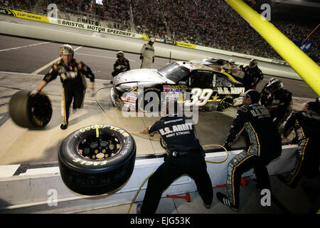 The Army pit crew changes two tires on the Army Chevy Impala following a caution for light rain on Lap 422 of the Sharpie 500 Saturday night. While most teams changed four tires, the two-tire strategy helped propel the Army team to a sixth-place finish.         Newman charges to 6th-place finish in Bristol  /-news/2009/08/24/26487-newman-charges-to-6th-place-finish-in-bristol/index.html Stock Photo