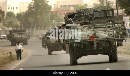 U.S. Army Stryker assault vehicles drive through Baghdad, Iraq, May 6, 2007.  Tech. Sgt. Cecilio M. Ricardo Jr. Stock Photo