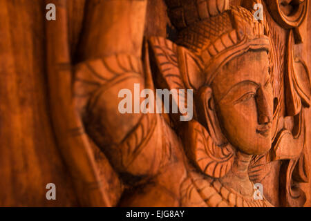 Wooden Thai style carving art at the temple Stock Photo