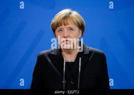 Berlin, Germany. 26th Mar, 2015. German chancellor give a statement after the terrible new news about the airplane crash - realized at the German Chancellery on March 26, 2015 in Berlin, Germany. / German Chancellor Angela Merkel during the statements after knows the first result of the investigations about the german airplane crash. Credit:  Reynaldo Chaib Paganelli/Alamy Live News Stock Photo