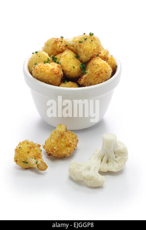 cauliflower bites, vegetarian food on white background Stock Photo